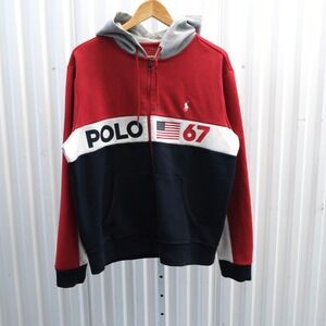 Polo Ralph Lauren Full Zip Double-Knit Hoodie Men's Large Red White Blue Polo 67